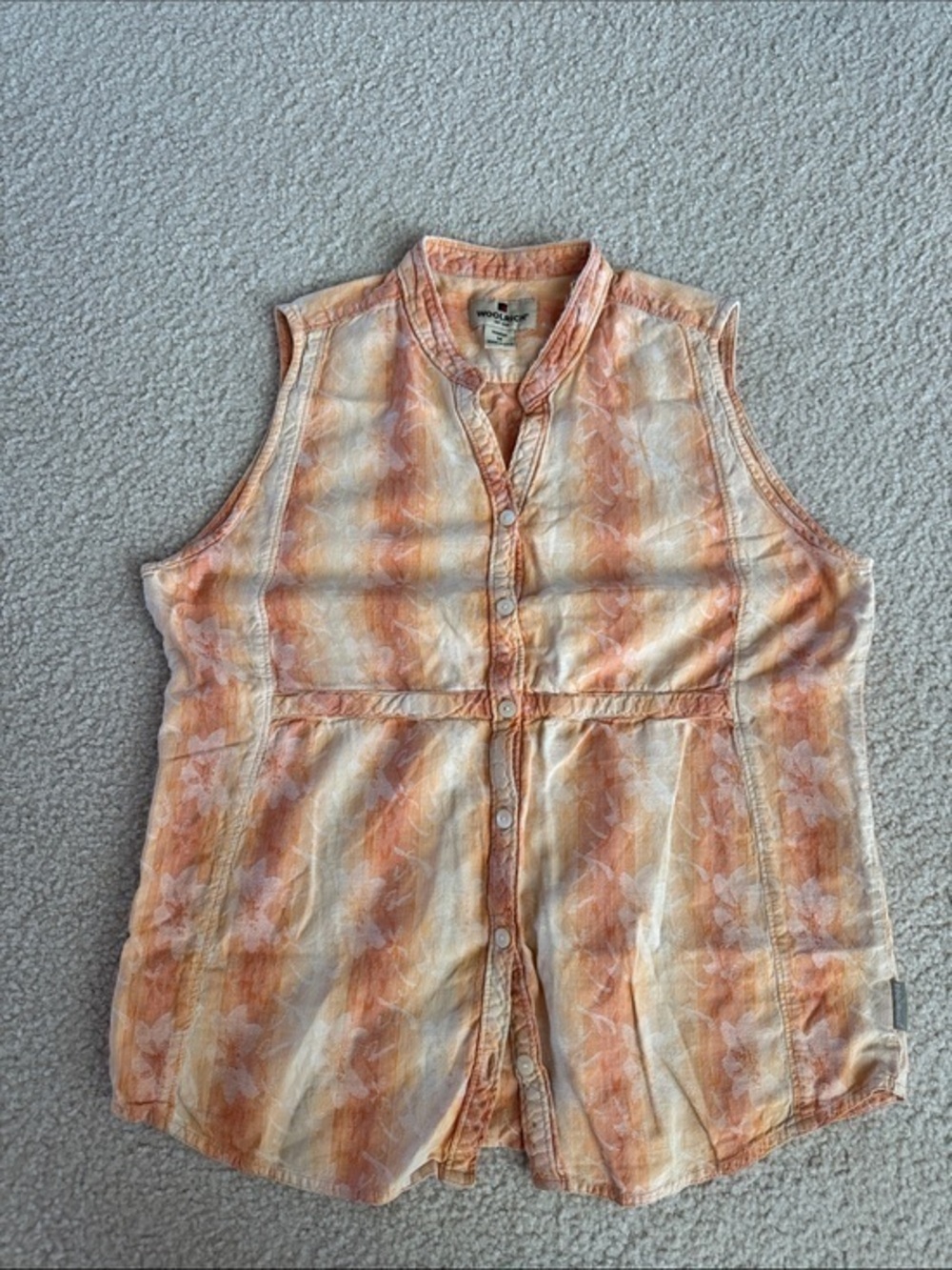 Woolrich Peach Cream Floral Button Front Blouse M